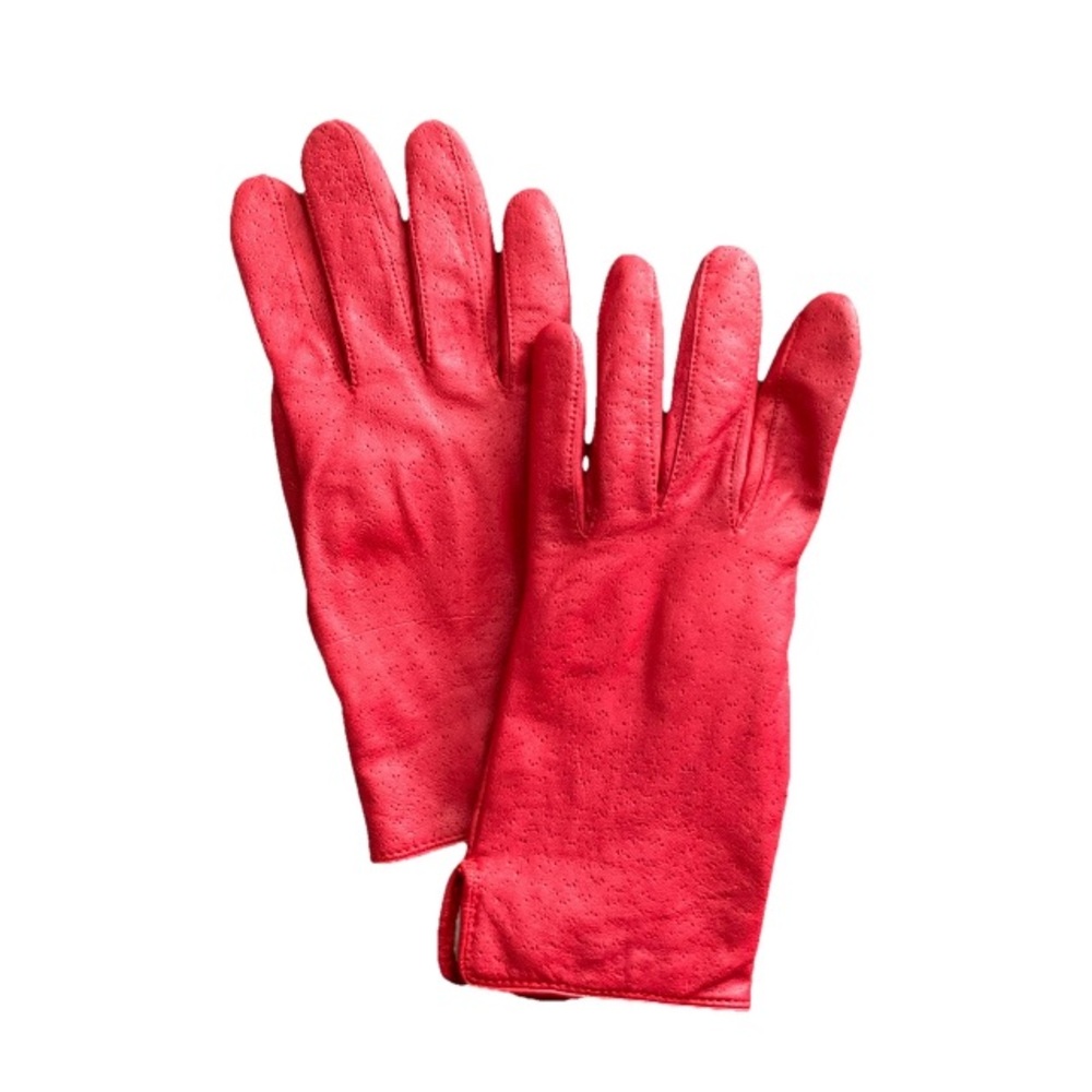 Vintage Red Perforated Leather Gloves Lined Women's Fall Winter M/ 7